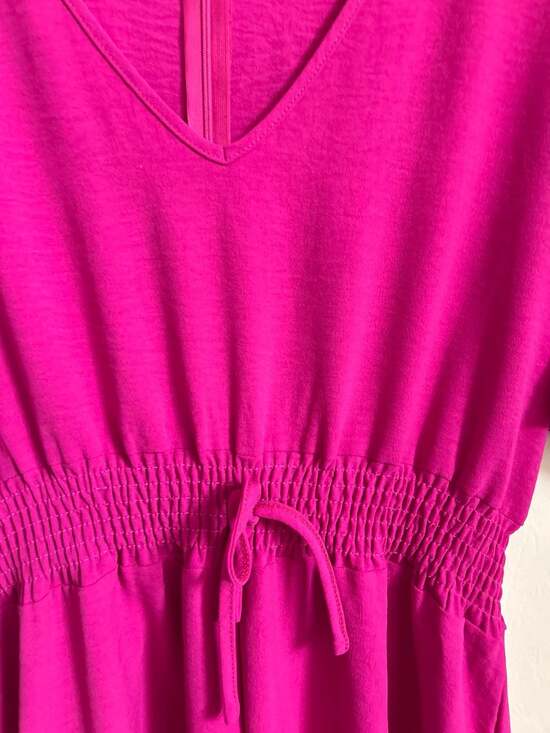 Magenta V-Neck Smocked Waist Tie-Back Romper - Picture 10 of 11